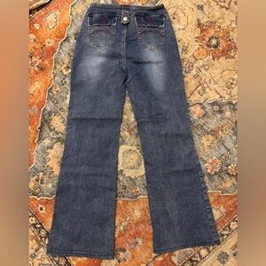 High Waisted Flare Bottom Jeans Medium Wash Faded